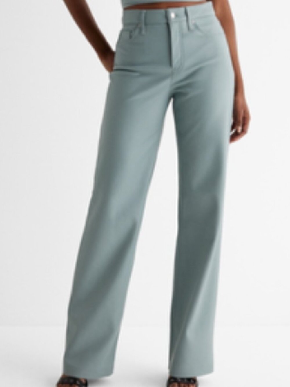 Express Serene Blue Faux Lambskin Leather Wide Leg High Rise Jean Sz 12R